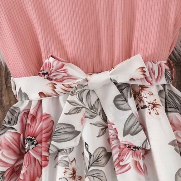 Girls Floral Print Hem Ruffle Trim Dress - Picture 4 of 6